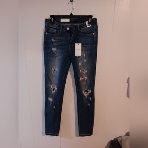 Judy Blue, Size 7/28, Skinny Ripped Jeans with plaid patch.